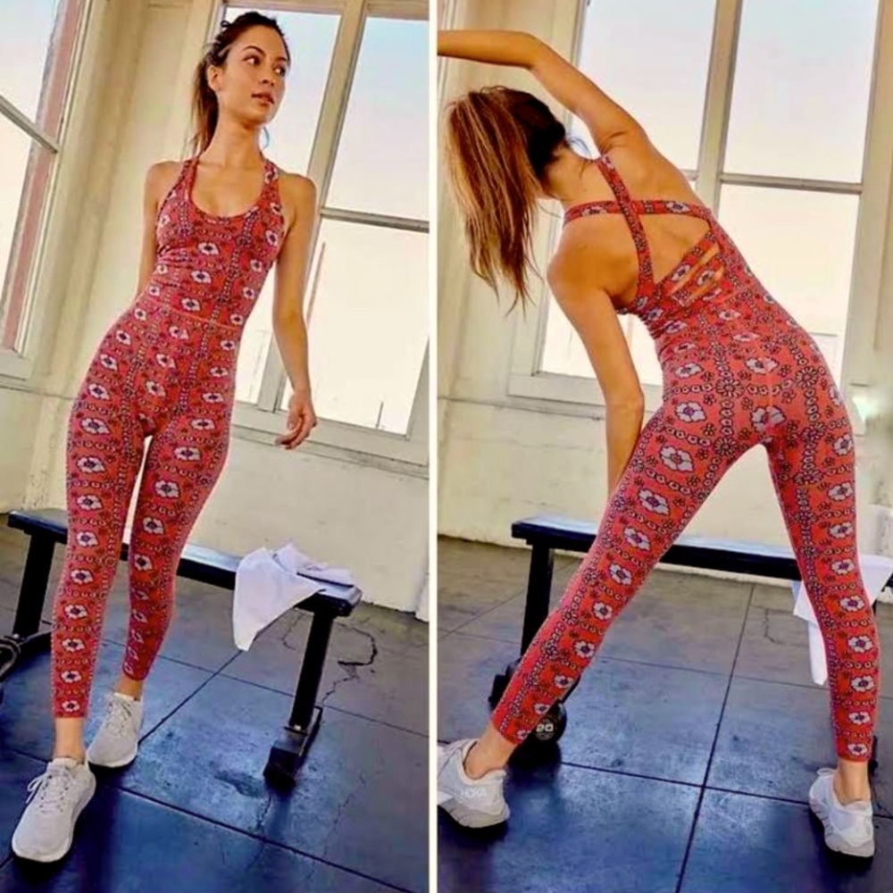 NEW-Free People-NWT-FP Movement Free Throw Jacquard Onesie in Flora, Size S.